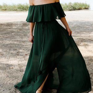 Baltic Born Victoria Off the Shoulder Maxi Dress- Forest Green
